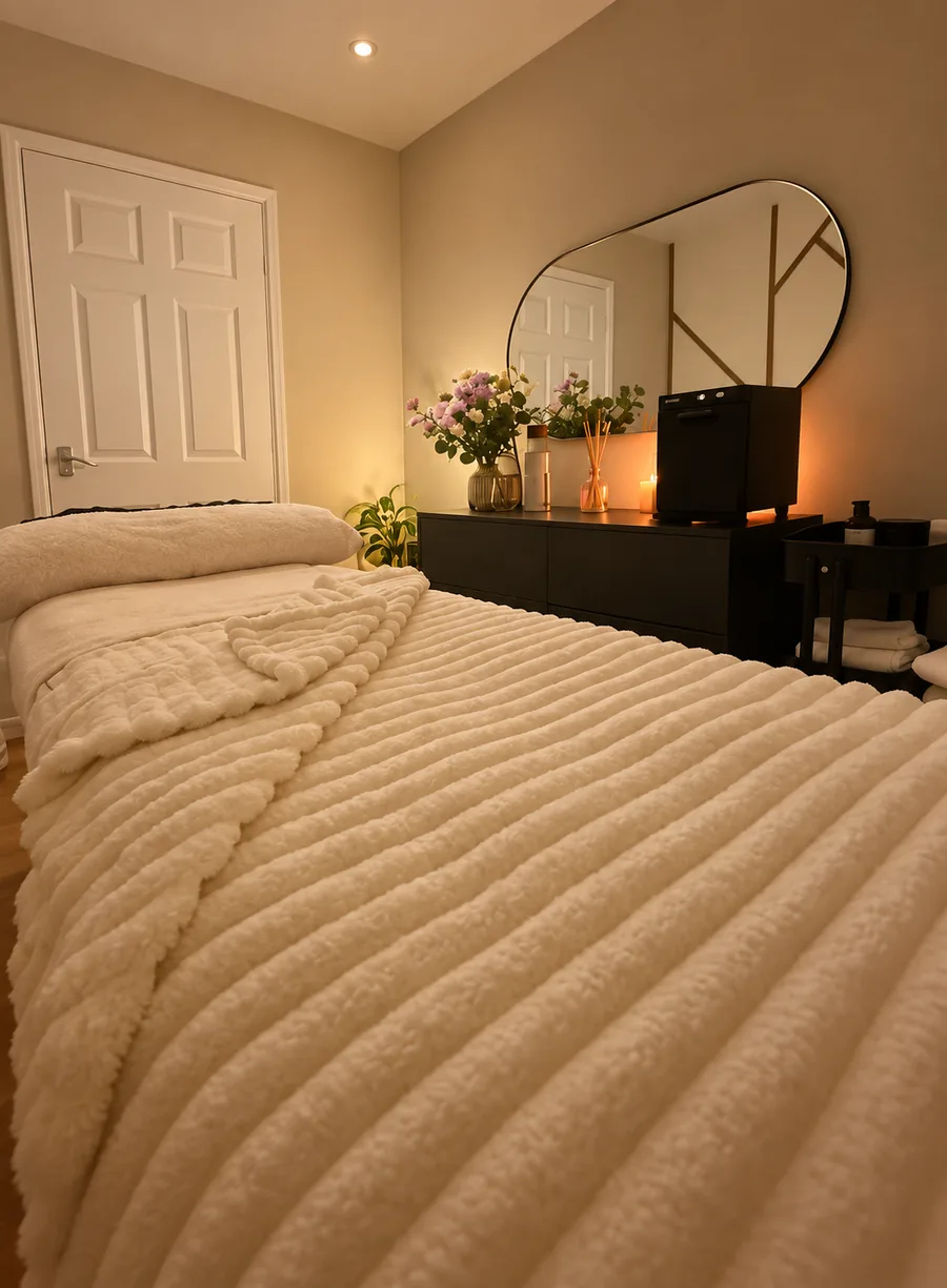 The treatment room set up for the evening